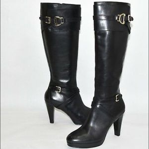 Cole Haan Poppy Bit Black Leather Heeled Boots 7.5